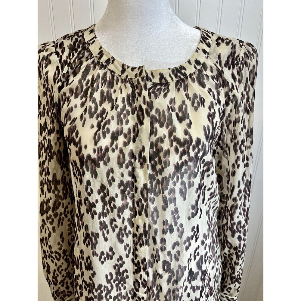 Lucky Brand  Animal print Sheer Button Front Dress Blouse‎ Long Sleeves Sz XS